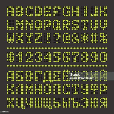 Huruf Dan Angka Digital Font Yang Dipimpin Putusputus Ilustrasi Stok