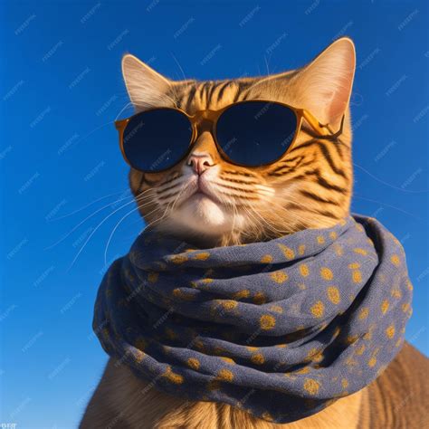 Premium Ai Image A Cat Wearing Sunglasses And A Scarf That Says I