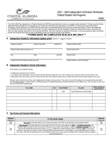 Fillable Online Independent Verification Worksheet V Or V