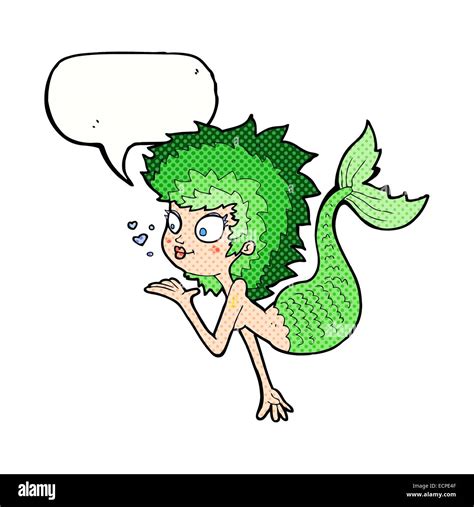 Cartoon Mermaid Blowing A Kiss With Speech Bubble Stock Vector Image And Art Alamy