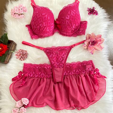 Conjunto Trio Serena Lingerie Bojo Sensual Roupa Intima Saia Calcinha Fio Dental E Sutia