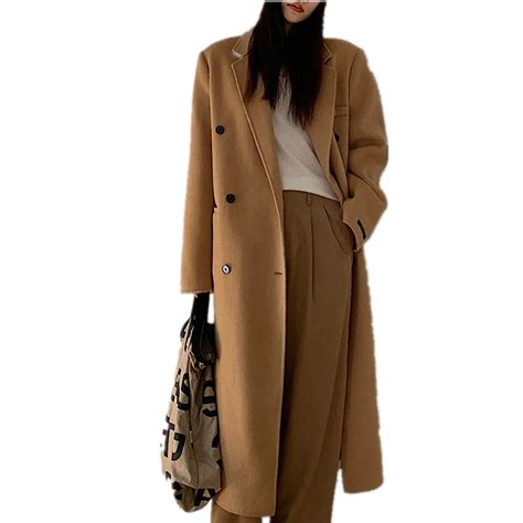 New Arrival Winter Fashion Thick Woolen Overcoat Women Double Breasted Straight Loose Wool