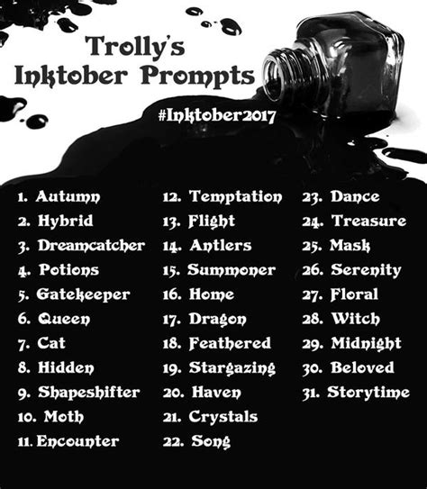 Inktober Prompts By Trollgirl On Deviantart