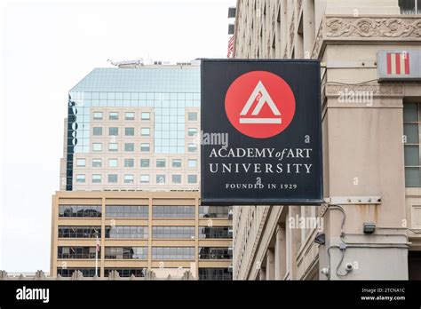 Academy Of Art University Projecting Sign On The Building In San Francisco California Stock