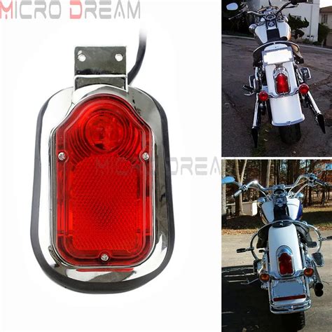 Universal Motorcycle Chrome Red Tombstone Tail Brake Light For Harley