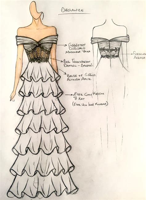 A Drawing Of A Dress With Ruffled Layers