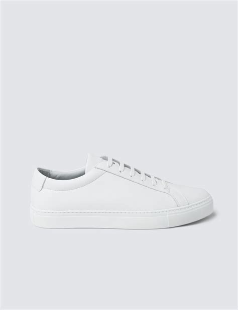 Leather Mens Trainers With Rubber Outsole In White Hawes And Curtis Uk