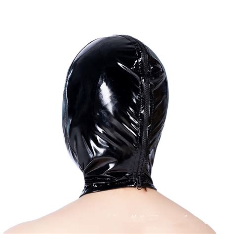 SM Leather Zipper Hood Mask Blindfold Oral Sex Dildo Penis Gag Open Mouth Plug Slave Head