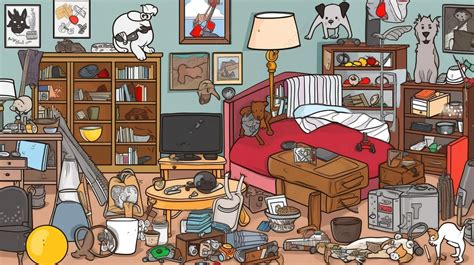 Cartoon Of A Messy Bedroom Is Illustrated Background Find The Object