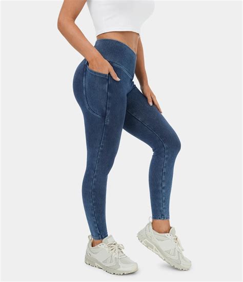 Damen Halara Flex Jeans Crossover Leggings Aus Elastischem Strick