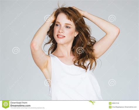 Brunette Woman Girl With Long And Shiny Wavy Hair Beautiful Mod Stock Photo Image Of Curly