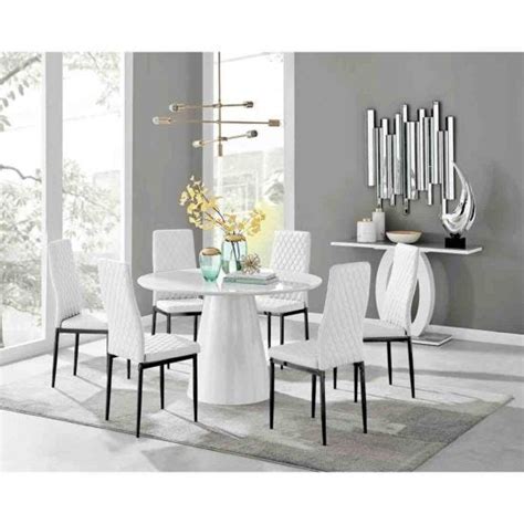 Furniture Box Palma White High Gloss Round Dining Table And White