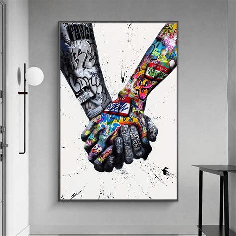 Lovers Holding Hands Graffiti Art Canvas Posters And Prints Abstract