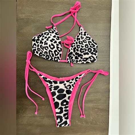 Swim Leopard Print Triangle Halter String Bikini Size Small Medium Large Poshmark