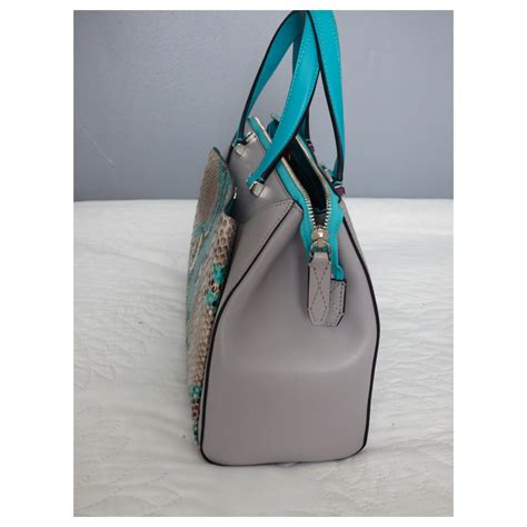 Lancel Lison Cuir Python Gris Imprim Python Marron Clair Turquoise Ref