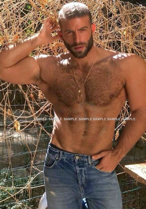 Matted Shirtless Photograph X H Muscular Handsome Hairy Dude In Blue Denim Jeans Male Gay