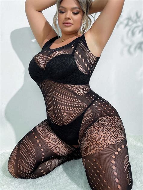 1PC Sexy Lingerie Plus Size Full Body Stocking Cut Out Hollow Out Bodystocking Without Underwear