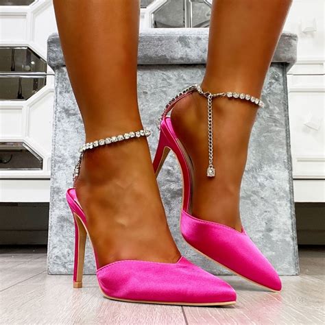 Lemonade Crystal Satin Glam Heels Hot Pink - SHOES from Lemonade UK