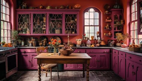 Premium Ai Image Witchy Distressed Hot Pink Cabinets In A Victorianboho Kitchen