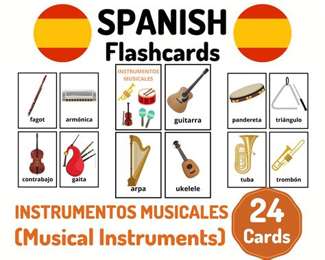 Spanish Musical Instruments Vocabulary Flashcards Learning Spanish