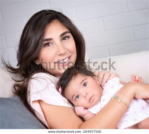 Closeup Portrait Beautiful Brunette Mother Cute Stock Photo 264457160 Shutterstock