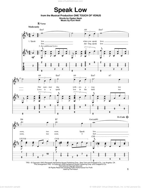 Speak Low Sheet Music For Guitar Solo Pdf