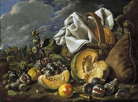 Мелендес, Луис Эгидио -- Натюрморт: тыква, инжир, мех вина и корзина ...