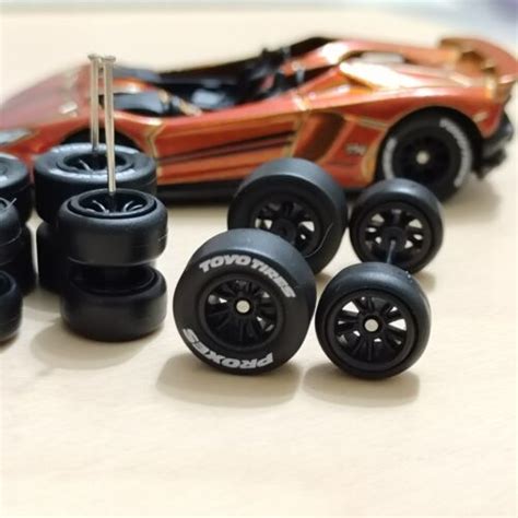 HOT WHEELS BLACK MF10 DESIGN RUBBER WHEELS TIRES 3 SETS 1 64 WHEEL 12MM