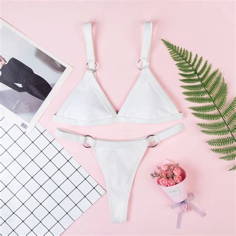 Sp051 Wholesale Women String Miini Thong Bikini With Rings Swimwear Bikini Set Modest Swimwear