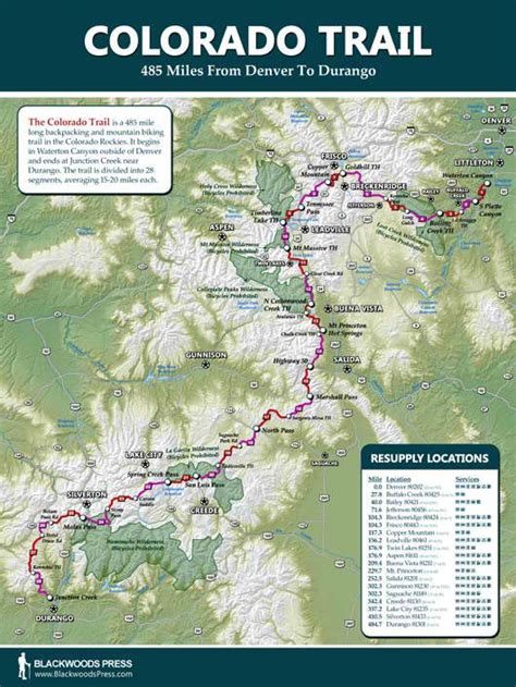 Colorado Trail Wall Map Discover The 485 Mile Hiking Trail In The Rocky