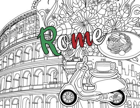 Rome, Italy coloring page, Colosseum, PDF coloring page,coloring sheet