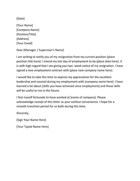 Free Printable Two Weeks Notice Letter Templates Word Pdf