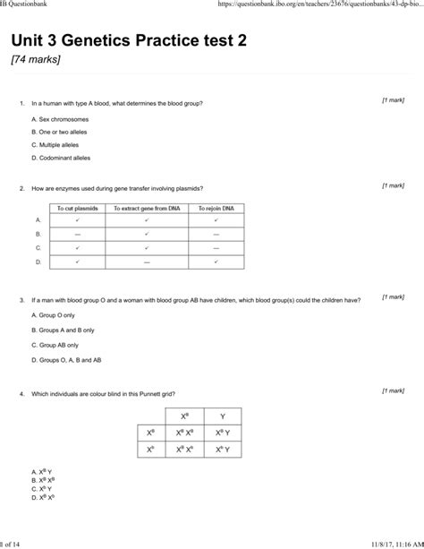 Biology Genetics Practice Test