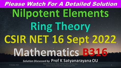 Nilpotent Elements Rings CSIR NET Math 16 Sept 2022 Solution