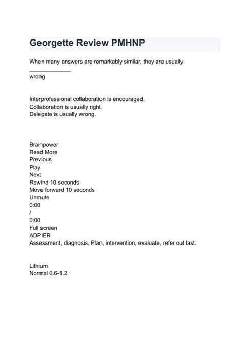 Georgette Review PMHNP Questions with correct Answers 2024/2025( A+