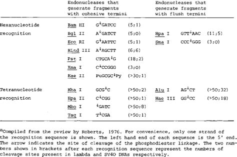 Selected Restriction Endonucleases Recognition Sequences And Sites Of Download Table