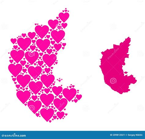 Pink Love Heart Pattern Map Of Karnataka State Stock Vector