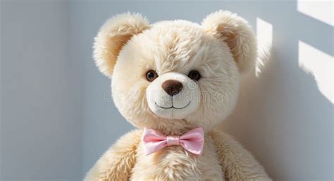 Adorable Blonde Teddy Bear Wearing Pink Bow Tie Stock Photo Image Of Bear Wall