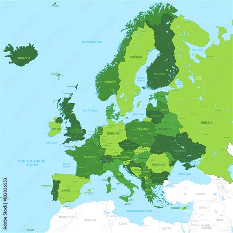 Vector High Detail Green Europe Map Stock Vector Adobe Stock