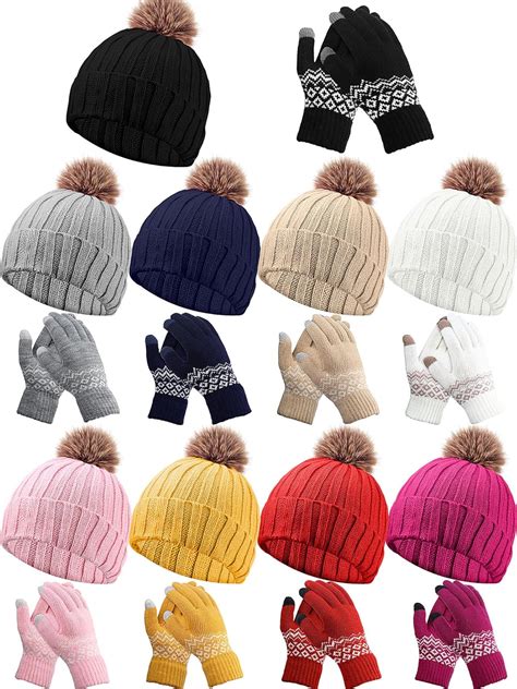 Suhine 18 Pcs Women Beanie Hats And Warm Winter Gloves Set 9 Pcs Soft