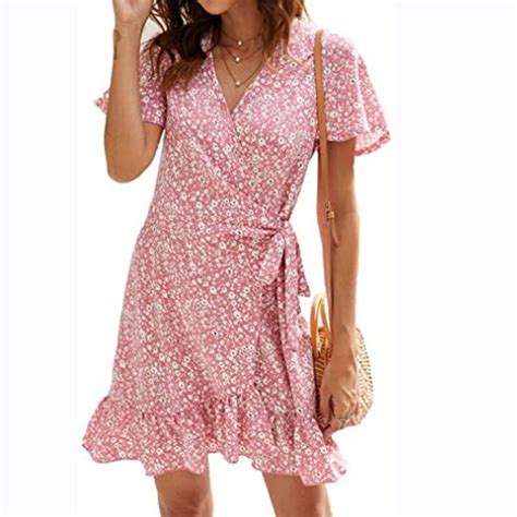 Yeahitch Women Summer Dresses V Neck Plus Size Dresses Short Sleeve