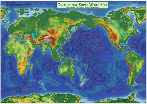 Continental Shelf World Map (sea level 200m lower) 1200DPI [OC] : r/MapPorn