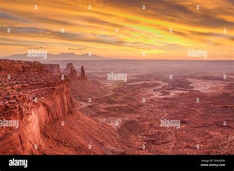 Colorful Sunrise Over The White Rim In Canyonlands Np Utah With