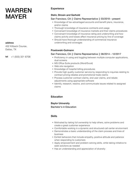 Claims Representative Resume Samples | Velvet Jobs