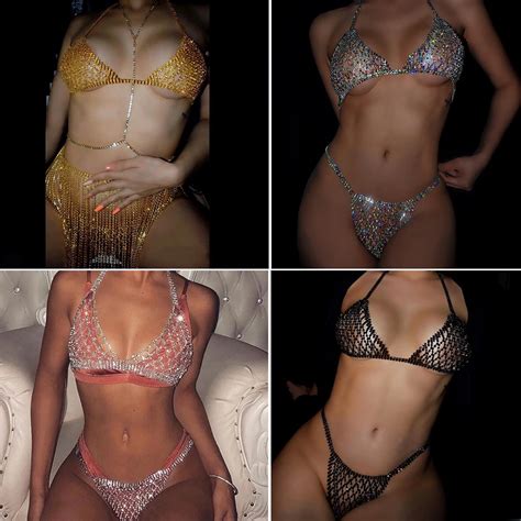 Sexy Hollow Mesh Crystal Rhinestone Bra Body Jewellry For Women Bikini
