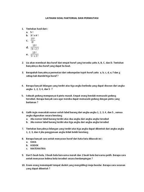 Latihan Soal Faktorial Dan Permutasi Pdf