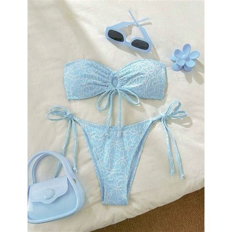 𝒫𝑒𝒶𝒸𝒽𝓎 𝒷𝒾𝓀𝒾𝓃𝒾 Bộ bikini đi biển quây ngang cột dây hoa xanh Shopee Việt Nam