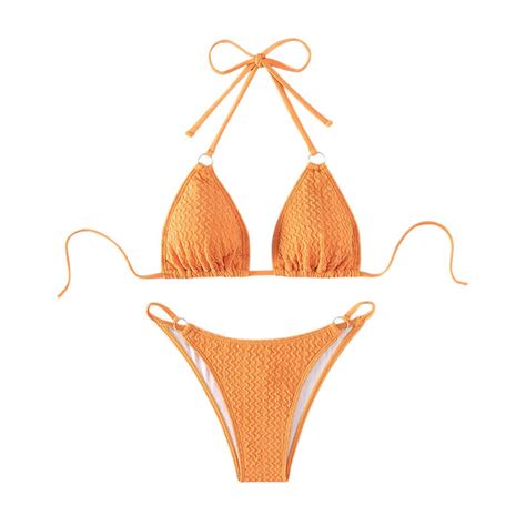 Buigttklop Women S Halter Triangle Bikini Set Solid Piece Swimsuit Tie Knot Bathing Suit