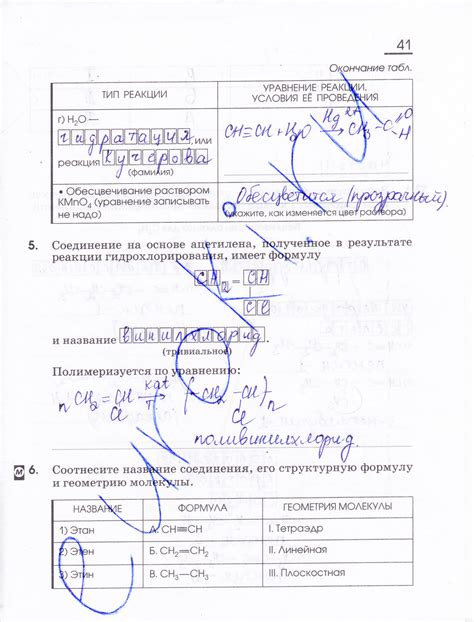 Рабочая тетрадь по химии 10 класс, задание номер стр. 41