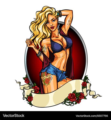 Party Girl In Bikini Label With Ribbon Banner Vector Image